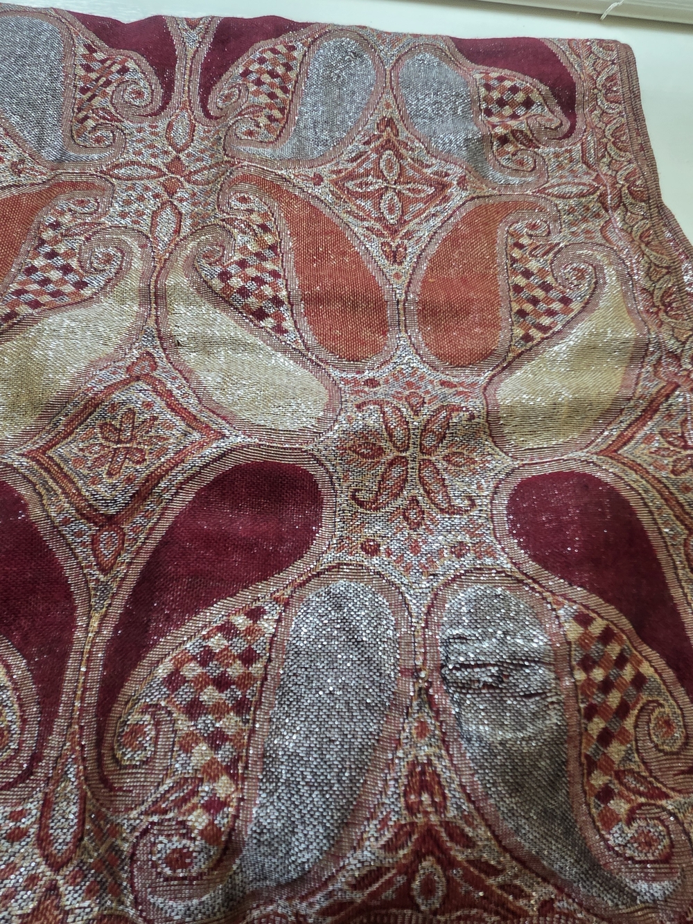 Pashmina Scarf Bohemian Metallic Accent Fabric - Red, Gold, Silver
